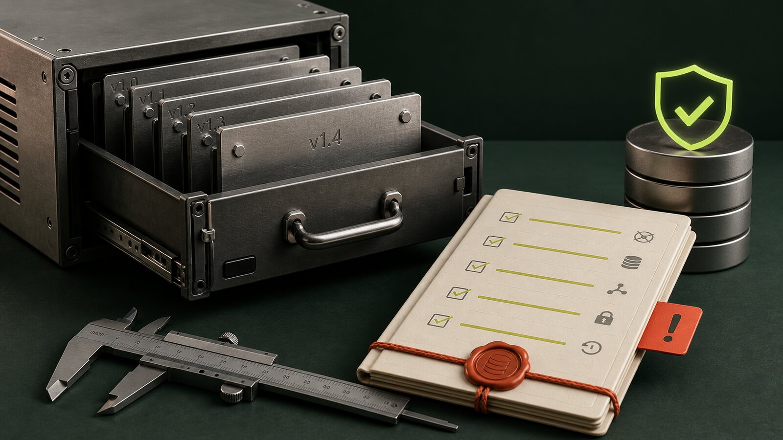 Versioned database plates, a release checklist and verification tools for a controlled schema upgrade